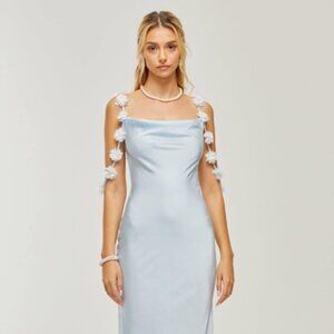 Caroline Constas Blue Sheath Maxi Dress Square Neck Sleeveless